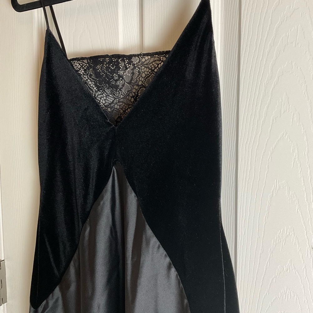 ZARA Black Velvet & Satin Lace Inset Midi Slip Dress - Size M - Picture 8 of 14